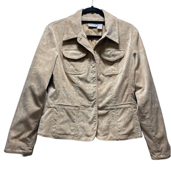 Chico’s Beige Floral Lined Blazer Clasp Closure Size S/4 (Chico’s Sz 0) - Picture 1 of 11